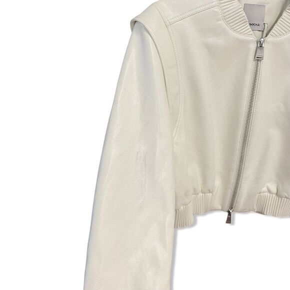 $645 Jonathan Simkhai Doreen Faux Leather Bomber Jacket Ivory NWT Revolve L - Picture 9 of 14